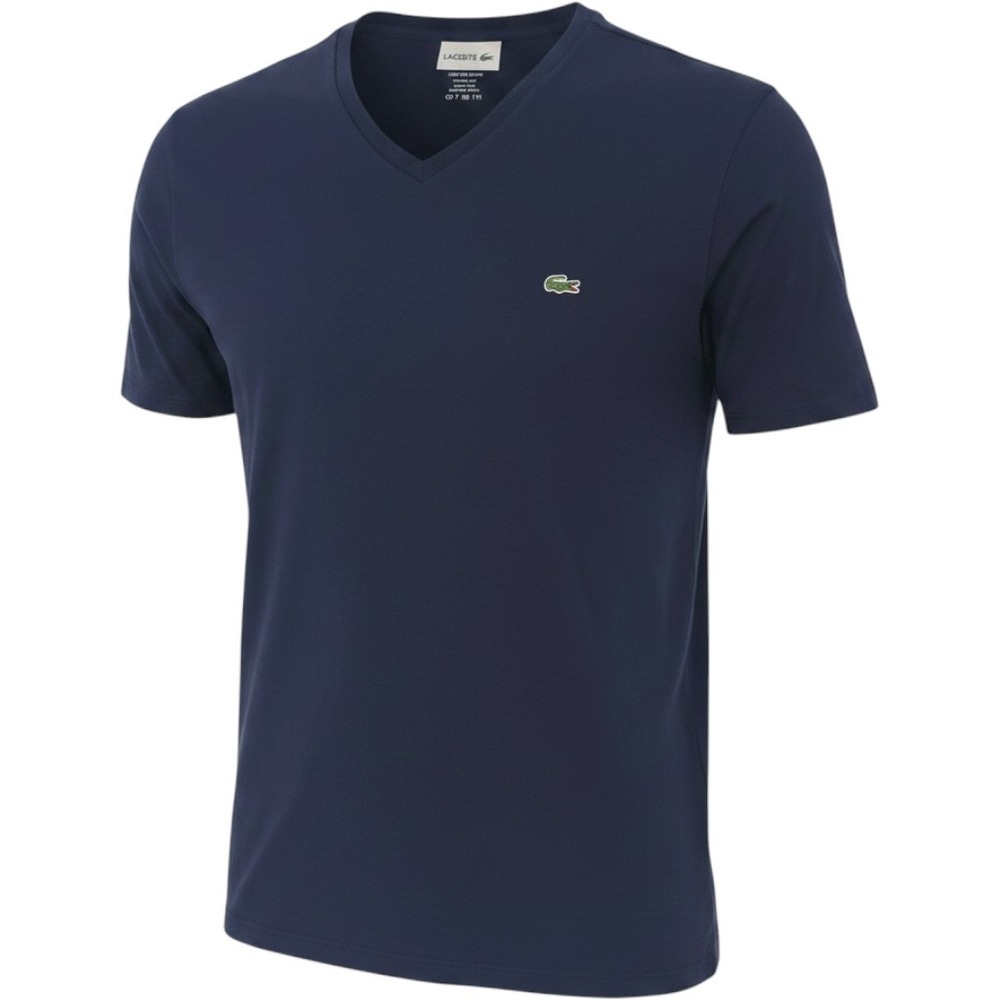 Lacoste Mens Navy Blue V-Neck Pima Cotton T-Shirt Regular Fit TH6710 XXL FR 7